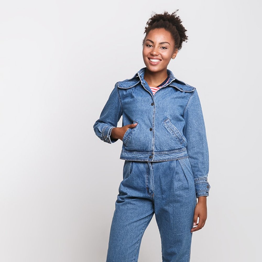 Dark Blue Crop Jean Denim Jacket for Women